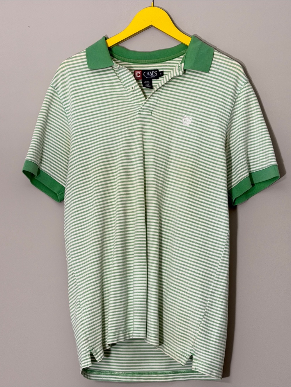 Chaps green striped polo shirt Size M